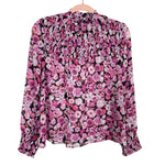 Love by Design Black/Pink/Lilac Floral Smocked Mock Neck Top NWT- Size S