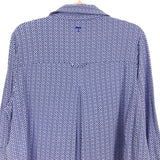 Tyler Boe Blue and White Printed Button Up Roll Tab Sleeve Top- Size XL