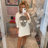 Grayson Threads White Skull Crewneck Sweatshirt Dress- Size S