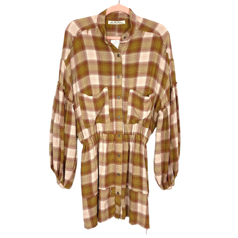 Free People We the Free Pink/Rose Plaid Balloon Sleeve Dress NWT- Size The Saved Collection Free People We the Free Pink/Rose Plaid Balloon Sleeve Dress NWT- Size The Saved Collection