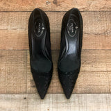 Prada Black Embroidered Pointy Toe Pumps- Size 39 (US 9)