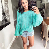 Fable Turquoise Cable Knit Bubble Sleeve Sweater- Size S/M