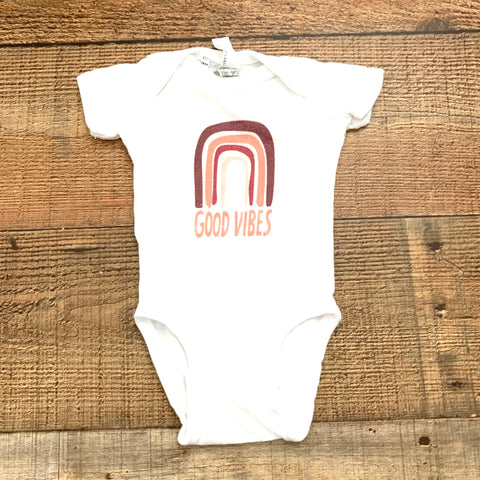 Rabbit Skins "Good Vibes" Rainbow Onesie- Size NB (we have matching mama shirt)