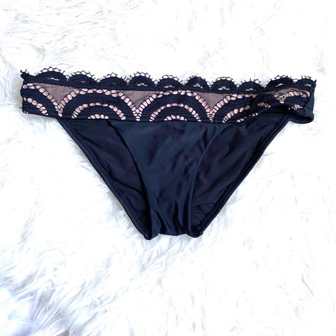 PilyQ Black Lace Overlay Bikini Bottoms- Size M (BOTTOMS ONLY)