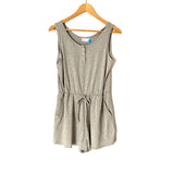 Pink Lily Grey Button Up with Faux Drawstring Romper- Size M