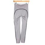 Lululemon Light Grey With Black/Silver Metallic Stripe, Side Pockets, Zipper On Back Waistband- Size 4 (Inseam 27")