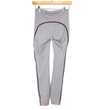 Lululemon Light Grey With Black/Silver Metallic Stripe, Side Pockets, Zipper On Back Waistband- Size 4 (Inseam 27")