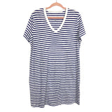 Universal Thread White & Blue Striped V-Neck Shirt Dress- Size XL