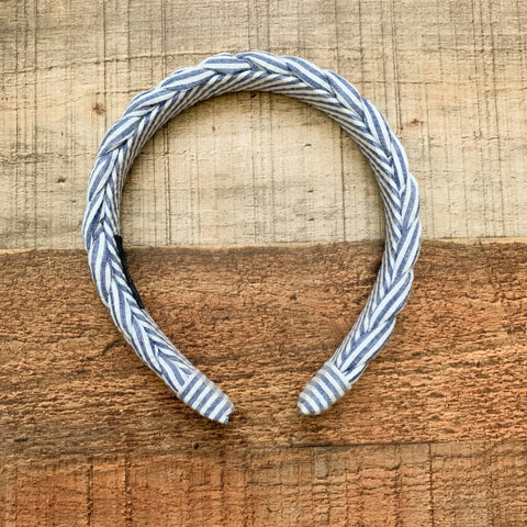 J Crew White/Blue Stripe Braided Headband