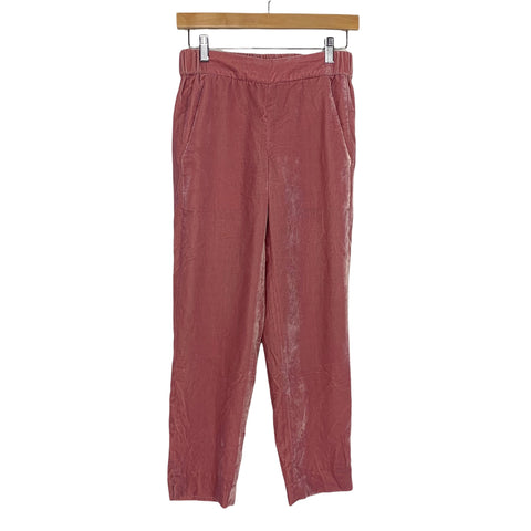 J Crew Pink Velvet Elastic Waist Cropped Pants- Size 00 (Inseam 25.5”)