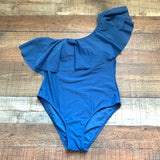 No Brand Blue Ruffle One Shoulder One Piece Swimsuit- Size S