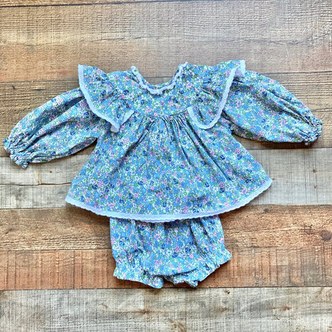 Cecil and Lou Floral Eyelet Trim Dress with Matching Bloomers- Size 12M (sold as a set)