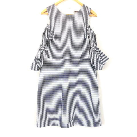 Chelsea 28 Blue and White Striped Cold Shoulder Tie Dress- Size 12