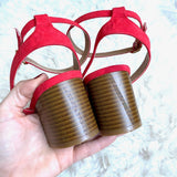 Loft Red Bow Open Toe Block Heels- Size 11 (see notes)