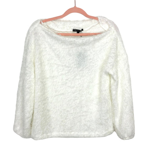 Gibson Look White Wide Neck Fuzzy Sweater NWT- Size S