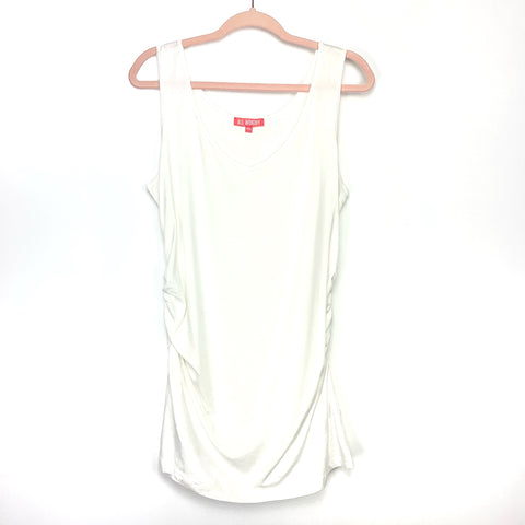 All Worthy White Long Tank with Ruched Sides- Size L