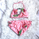 No Brand Pink Tropical Side Cut Out Bikini Bottoms- Size M (BOTTOMS ONLY)