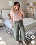 Amaryllis Olive Drawstring Wide Leg Cropped Pants- Size L (Inseam 19.5”) sold out online