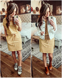 Rae Mode Heathered Yellow/White Striped Drawstring Dress- Size S