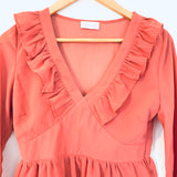 Pink Lily Front Ruffle Peplum Top with Sheer Sleeves- Size S