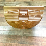 No Brand Bamboo Wooden Basket Handle Handbag