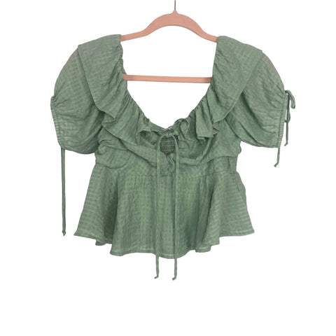 Tularosa Green Ruffle Smocked Back Cropped Top- Size M