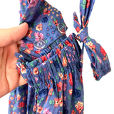 Olivaceous Blue with Pink Floral Babydoll Dress with Removable Tie Straps- Size S