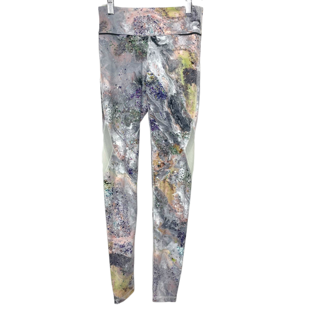 ALALA Purple Grey Green and Pink Marbled with Mesh Leg Full Length  Leggings- Size XS (Inseam 28