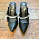Scoop Black Mule Stiletto Rhinestone Strap Heels- Size 7 (see notes, sold out online)