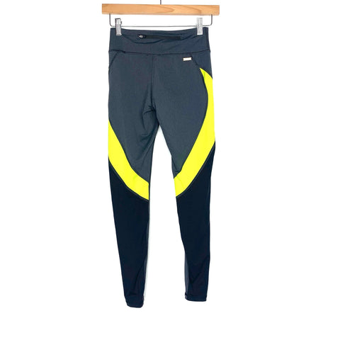 Alala Heathered Grey, Black, and Neon Green Leggings- Size XS (Inseam 25")