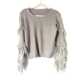 No Brand Grey Fringe Sleeve Knit Sweater- Size ~ S