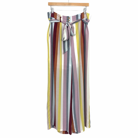 Mystree Striped High Waisted Belted Pants NWT- Size L (Inseam 27.5”)