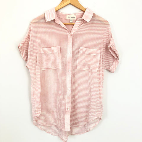 Cloth & Stone Light Pink Stripe Button Up Short Sleeve - Size XS