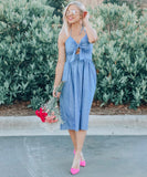 Listicle Chambray Front Tie Cut Out Halter Midi Dress NWT- Size S