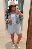 Amaryllis Blue with White Print Stripes and Belted Romper- Size XL