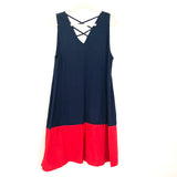 LOFT Navy & Red Tank Dress with Criss Cross Back- Size XLT