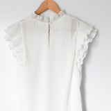 Gibson White Pleated Ruffle Cap Sleeve Blouse- Size XS