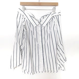 Leith White And Navy Stripped Off The Shoulder Long Bell Sleeve Button Up Top- Size S