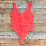 No Brand Neon Red Orange with Yellow Zipper Padded One Piece- Size XL