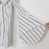 Leith White And Navy Stripped Off The Shoulder Long Bell Sleeve Button Up Top- Size S