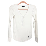 Abercrombie & Fitch White Ribbed V-Neck Half Button Top- Size S