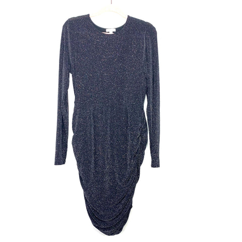 Leith Glitter Black Side Ruching Long Sleeve Dress- Size L