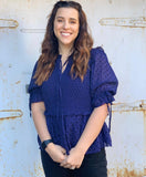 Joy Joy Navy/Black Polka Dot Top NWT- Size L