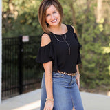 Bobeau Black Cold Shoulder Ruffle Blouse- Size S