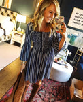 Jack by BB Dakota Navy Stripe Smocked Striped Dress- Size S