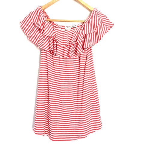 Vine & Love Off the Shoulder Striped Ruffle Top- Size S