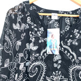 Bila Black Beaded Floral Blouse NWT- Size L