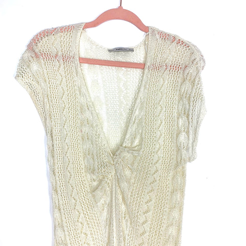 zara cream knit dress Zara Knit Cream Front Twist Sheer Dress- Size L (see notes) – The Saved  Collection