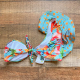 Mojito Turquoise Tropical/Polka Dot Print One Shoulder Ruffle Bikini Top NWT- Size L (we have matching bottoms)