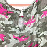 Scoop Green and Pink Camo Print Drawstring Long Sleeve Romper- Size S